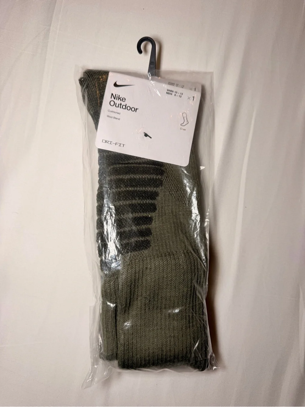 Nike Dri-FIT Cushioned Wool Blend Crew Socks Green 1 Pair Men L FD8472-222